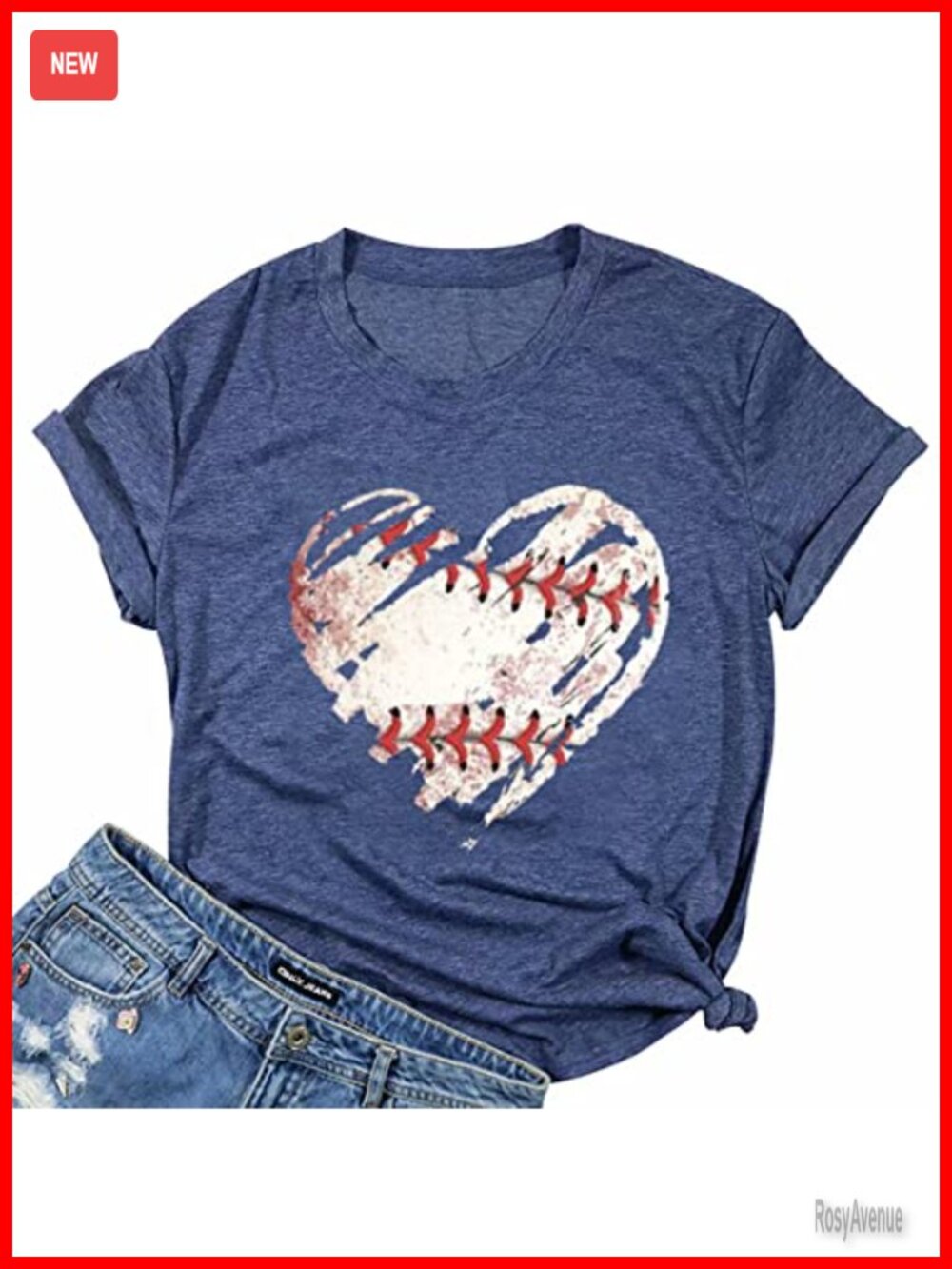 Baseball Heart Graphic Tee Crew Neck Short Sleeve Casual T-Shirt